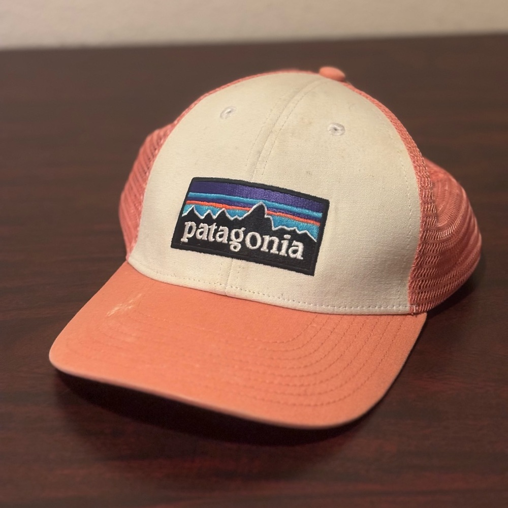 Patagonia Trucker Hat Cap SnapBack P-6 Logo Adjustable NetPlus Salmon Coral OSFM